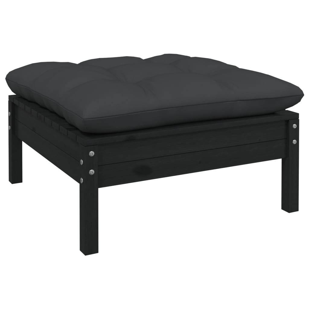 vidaXL 3-tlg. Garten-Lounge-Set mit Kissen Schwarz Kiefer Massivholz