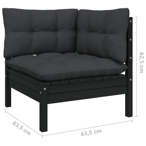 vidaXL 3-tlg. Garten-Lounge-Set mit Kissen Schwarz Kiefer Massivholz