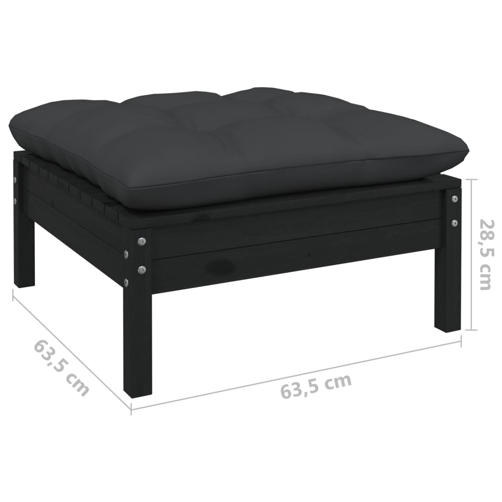 vidaXL 3-tlg. Garten-Lounge-Set mit Kissen Schwarz Kiefer Massivholz