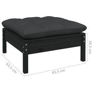 vidaXL 3-tlg. Garten-Lounge-Set mit Kissen Schwarz Kiefer Massivholz