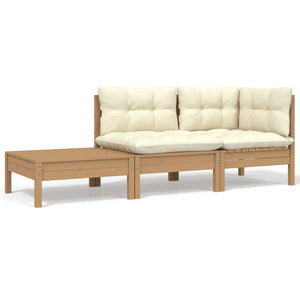 vidaXL 3-tlg. Garten-Lounge-Set mit Creme Kissen Massivholz Kiefer