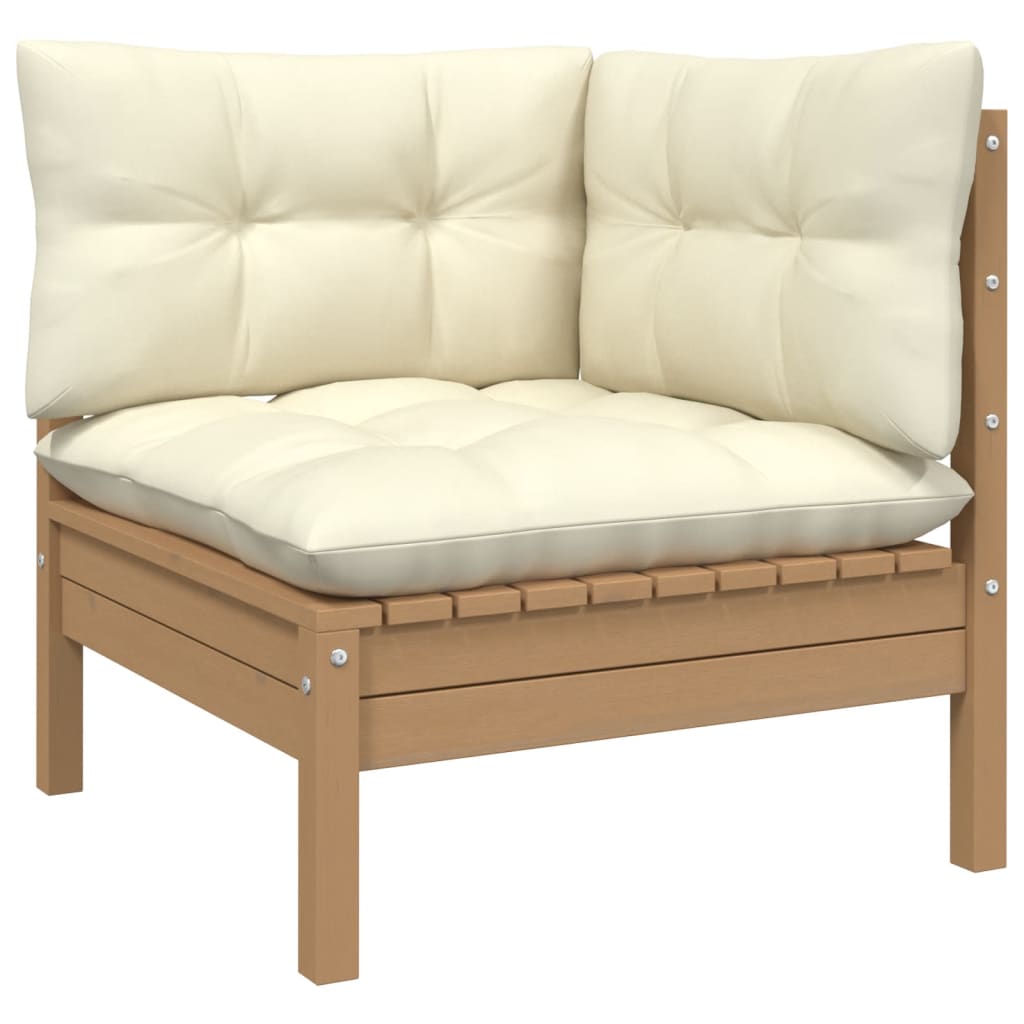 vidaXL 3-tlg. Garten-Lounge-Set mit Creme Kissen Massivholz Kiefer