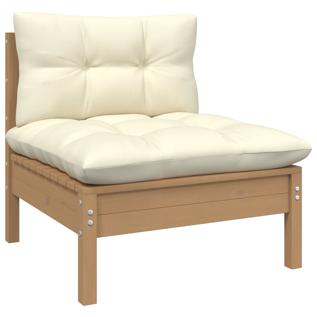 vidaXL 3-tlg. Garten-Lounge-Set mit Creme Kissen Massivholz Kiefer