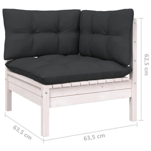 vidaXL 3-tlg. Garten-Lounge-Set mit Kissen in Weiß Kiefer Massivholz