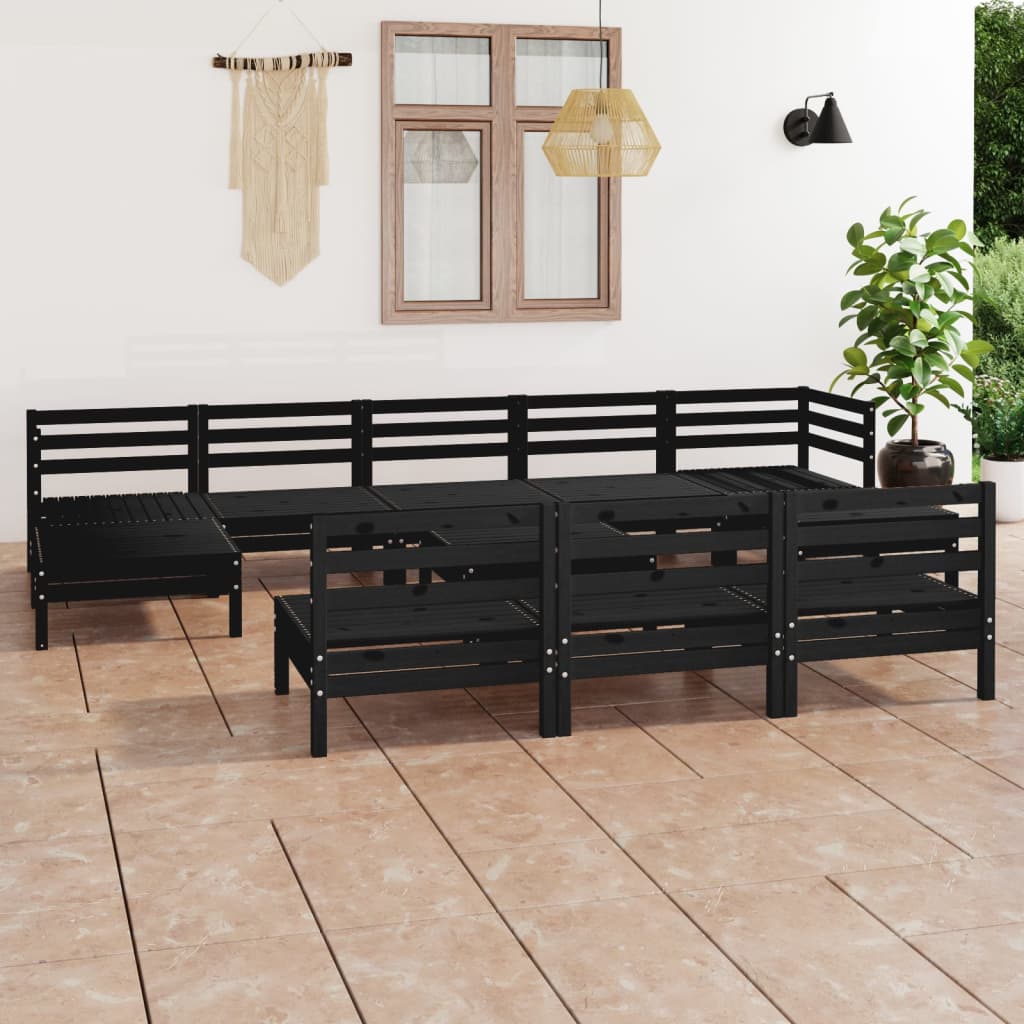 vidaXL 11-tlg. Garten-Lounge-Set Schwarz Massivholz Kiefer