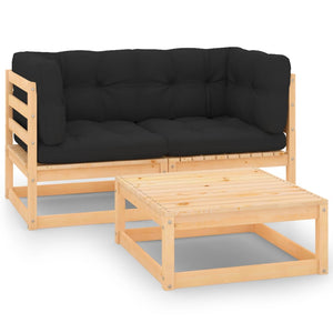 vidaXL 3-tlg. Garten-Lounge-Set mit Kissen Massivholz Kiefer