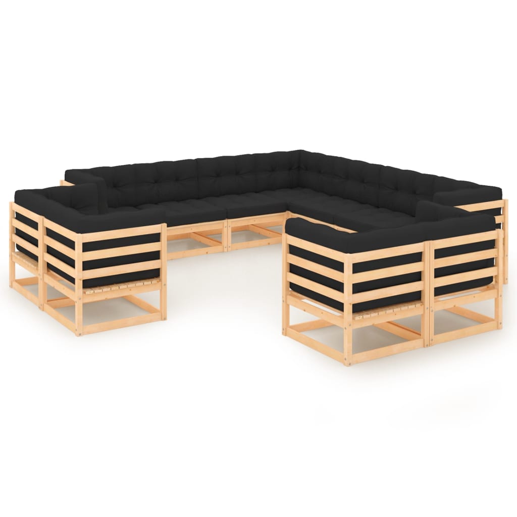 vidaXL 11-tlg. Garten-Lounge-Set mit Kissen Massivholz Kiefer