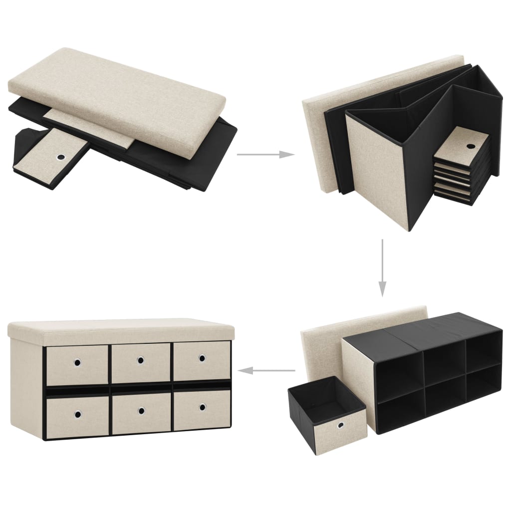 vidaXL Faltbare Sitzbank mit Stauraum Creme 76x38x38 cm Leinenoptik