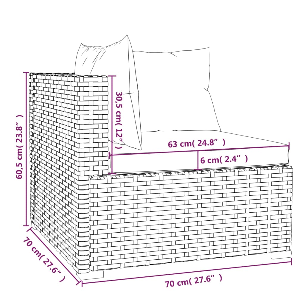 vidaXL 3-tlg. Garten-Lounge-Set mit Auflagen Schwarz Poly Rattan