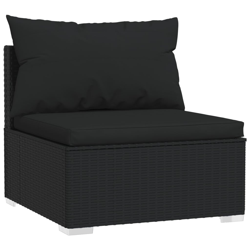 vidaXL Garten-Mittelsofa mit Kissen Schwarz Poly Rattan