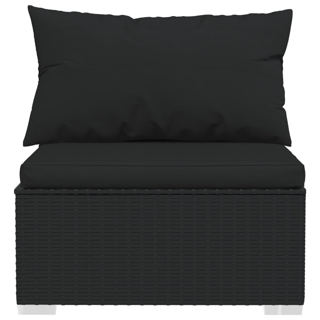 vidaXL Garten-Mittelsofa mit Kissen Schwarz Poly Rattan