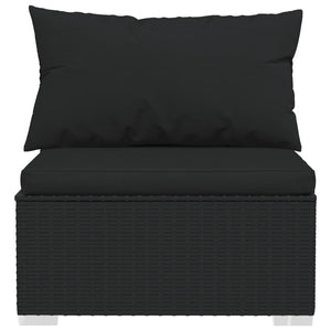 vidaXL Garten-Mittelsofa mit Kissen Schwarz Poly Rattan