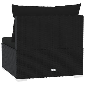 vidaXL Garten-Mittelsofa mit Kissen Schwarz Poly Rattan