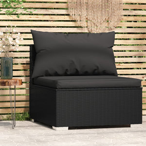 vidaXL Garten-Mittelsofa mit Kissen Schwarz Poly Rattan