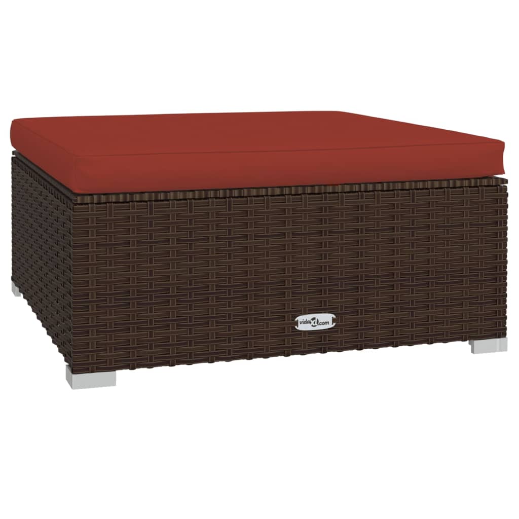 vidaXL Gartenhocker mit Kissen Braun 70x70x30 cm Poly Rattan