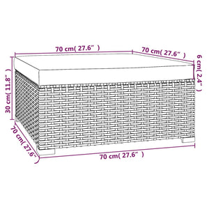 vidaXL Gartenhocker mit Kissen Braun 70x70x30 cm Poly Rattan