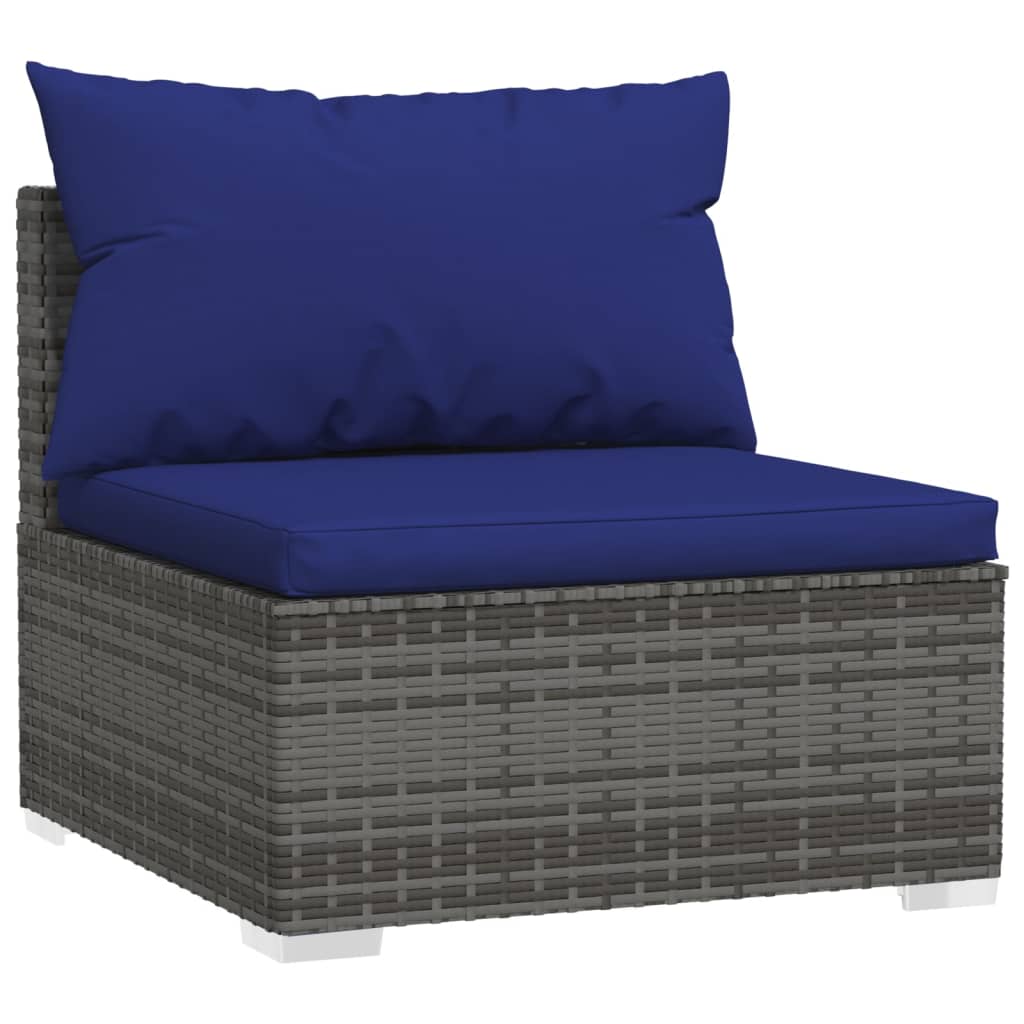 vidaXL Garten-Mittelsofa mit Kissen Grau Poly Rattan