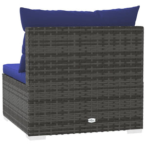 vidaXL Garten-Mittelsofa mit Kissen Grau Poly Rattan