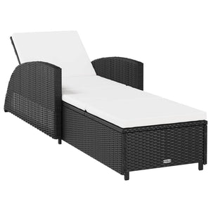 Sonnenliege mit Cremeweißer Auflage Poly Rattan Schwarz