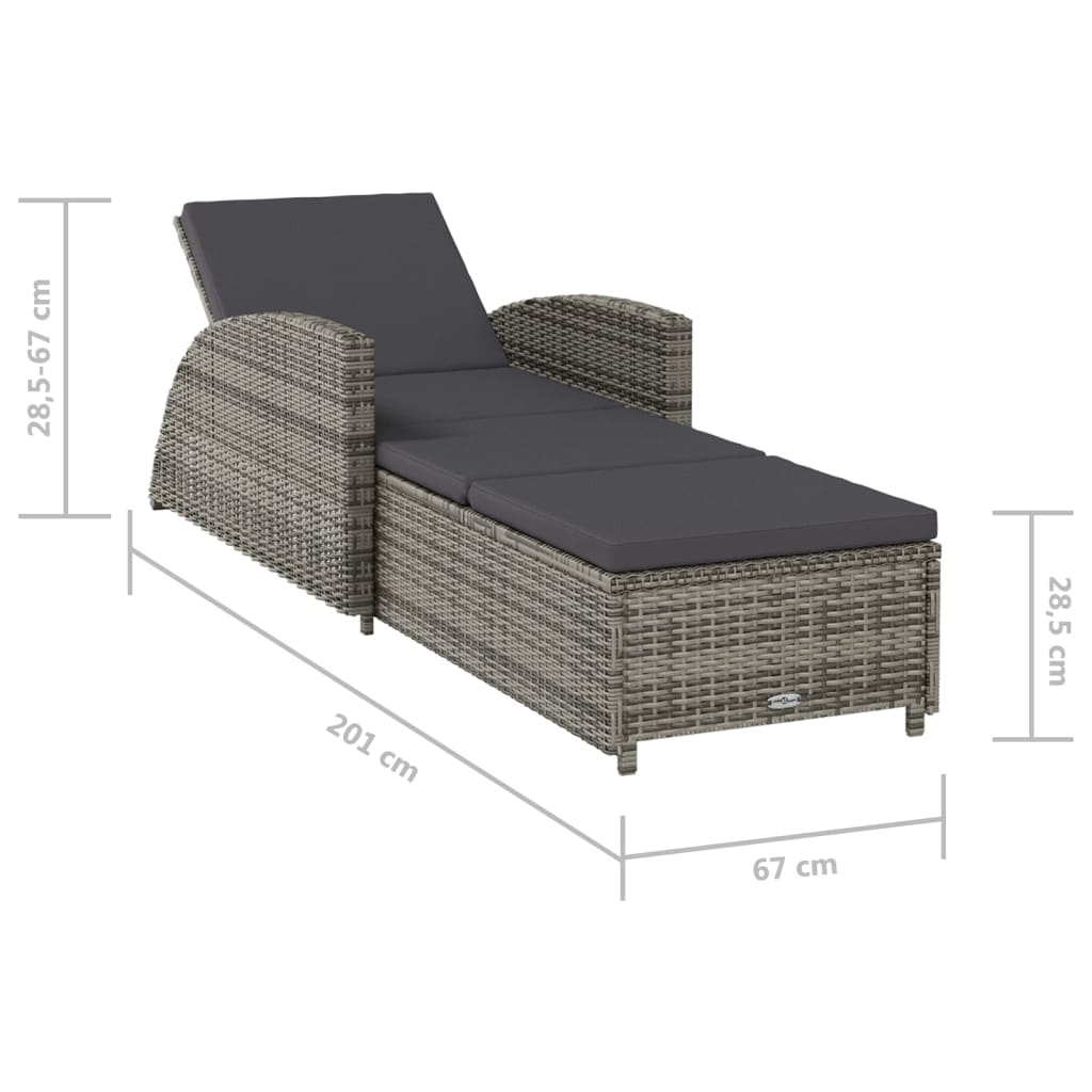 Sonnenliege mit Dunkelgrauer Auflage Poly Rattan Grau