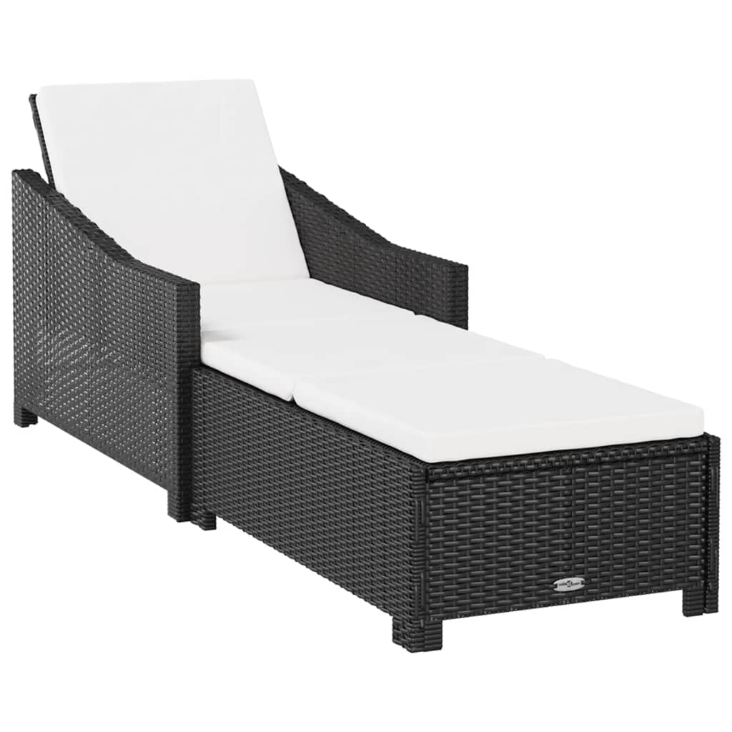 vidaXL Sonnenliege mit Cremeweißer Auflage Poly Rattan Schwarz