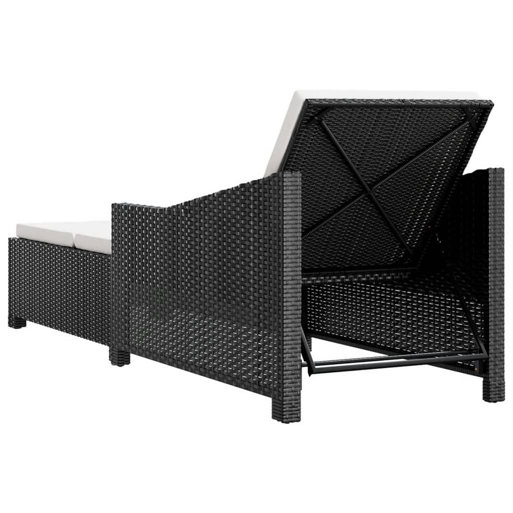 vidaXL Sonnenliege mit Cremeweißer Auflage Poly Rattan Schwarz