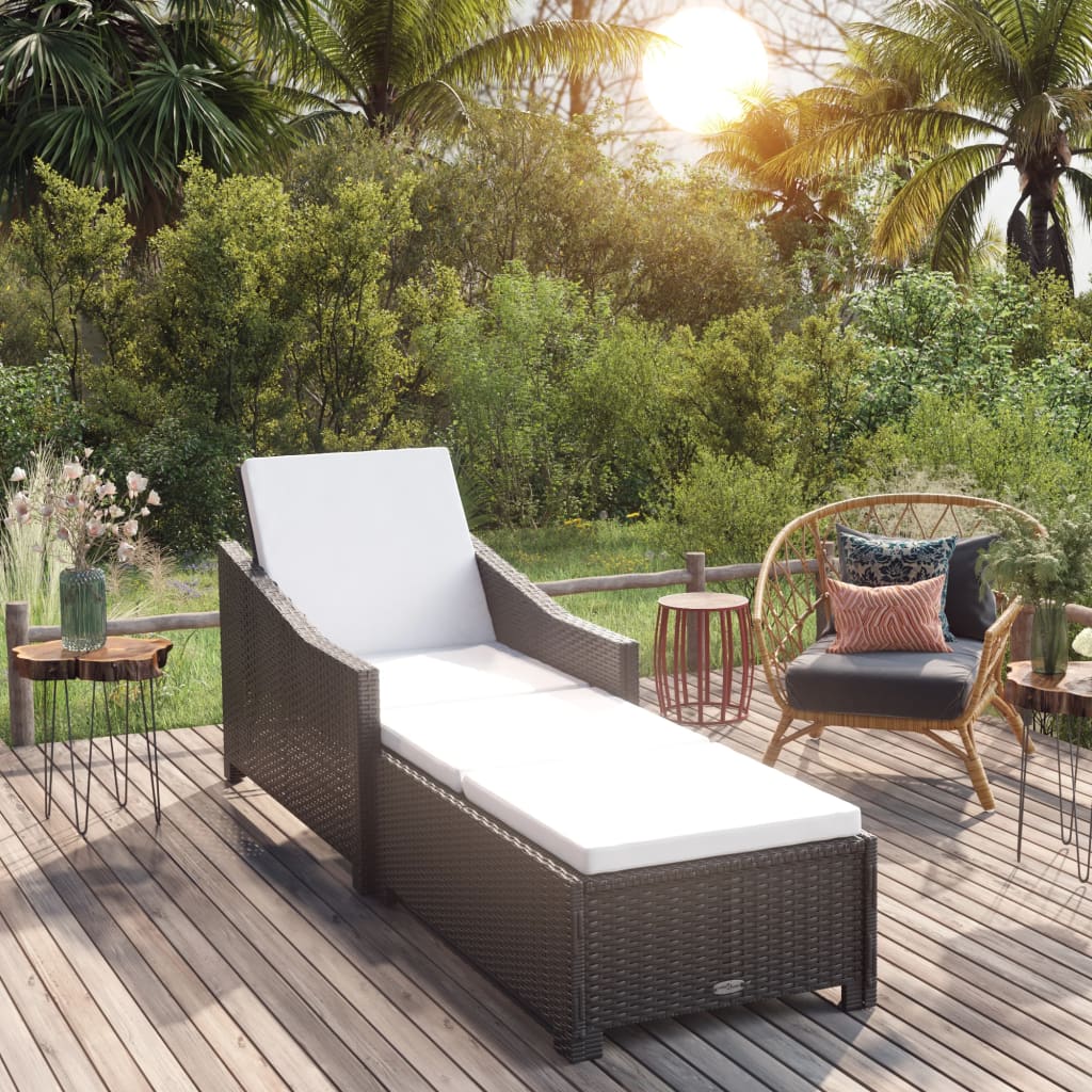 vidaXL Sonnenliege mit Cremeweißer Auflage Poly Rattan Schwarz