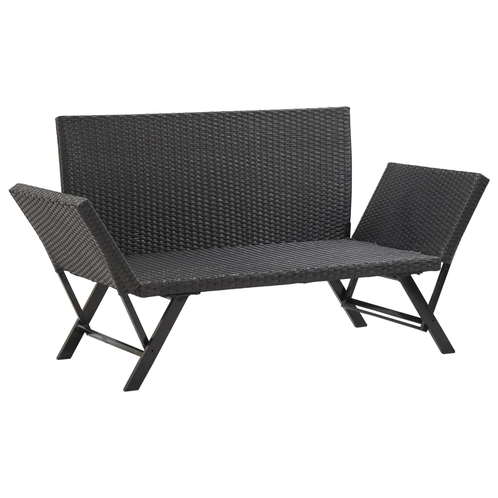 vidaXL Gartenbank mit Kissen Schwarz 176 cm Poly Rattan