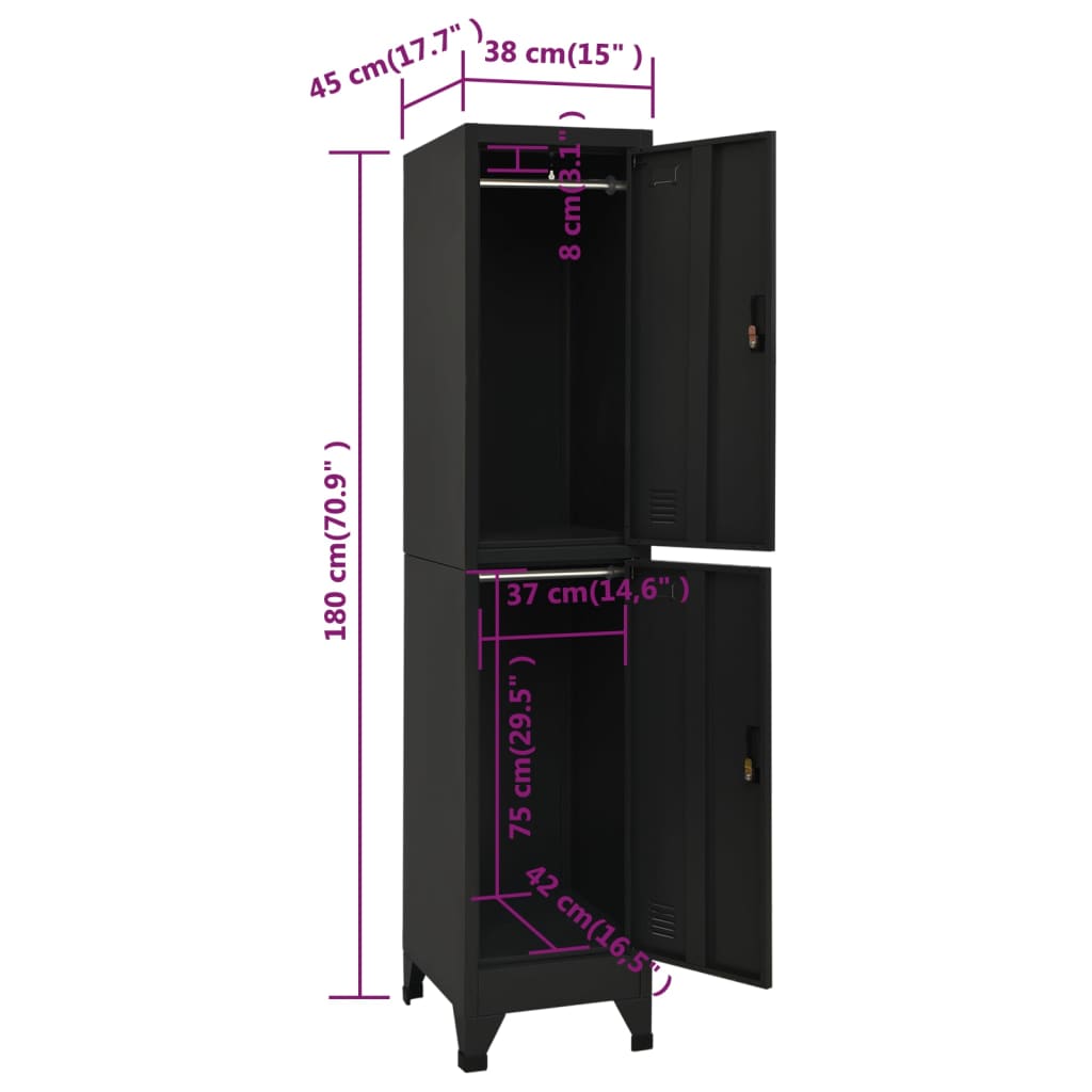 vidaXL Schließfachschrank Schwarz 38x45x180 cm Stahl