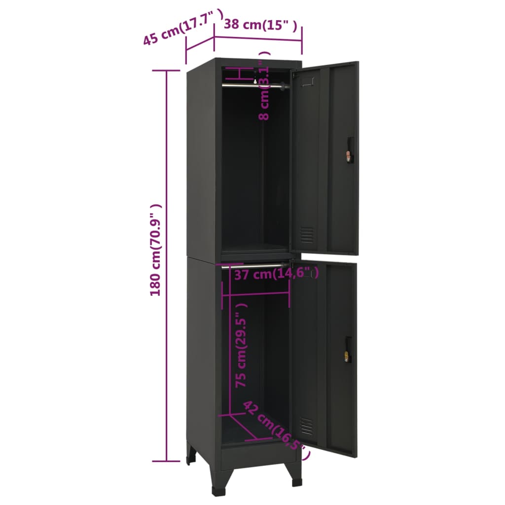 vidaXL Schließfachschrank Anthrazit 38x45x180 cm Stahl