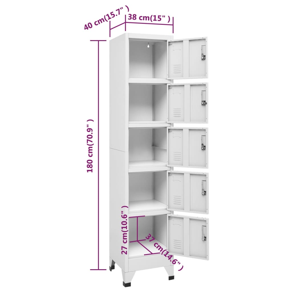 Schließfachschrank Hellgrau 38x40x180 cm Stahl Stilecasa