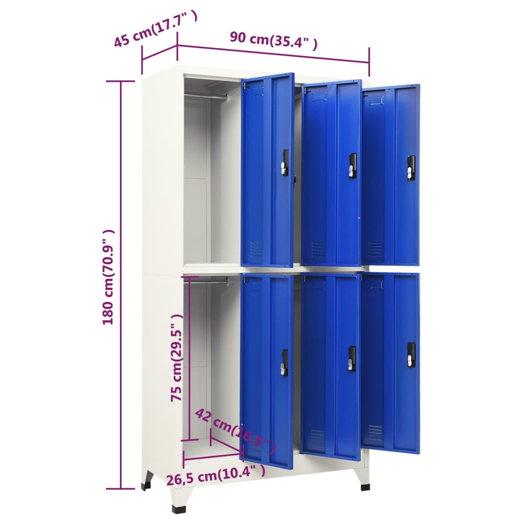 vidaXL Schließfachschrank Grau und Blau 90x45x180 cm Stahl