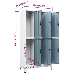 Schließfachschrank Hellgrau und Dunkelgrau 90x45x180 cm Stahl Stilecasa