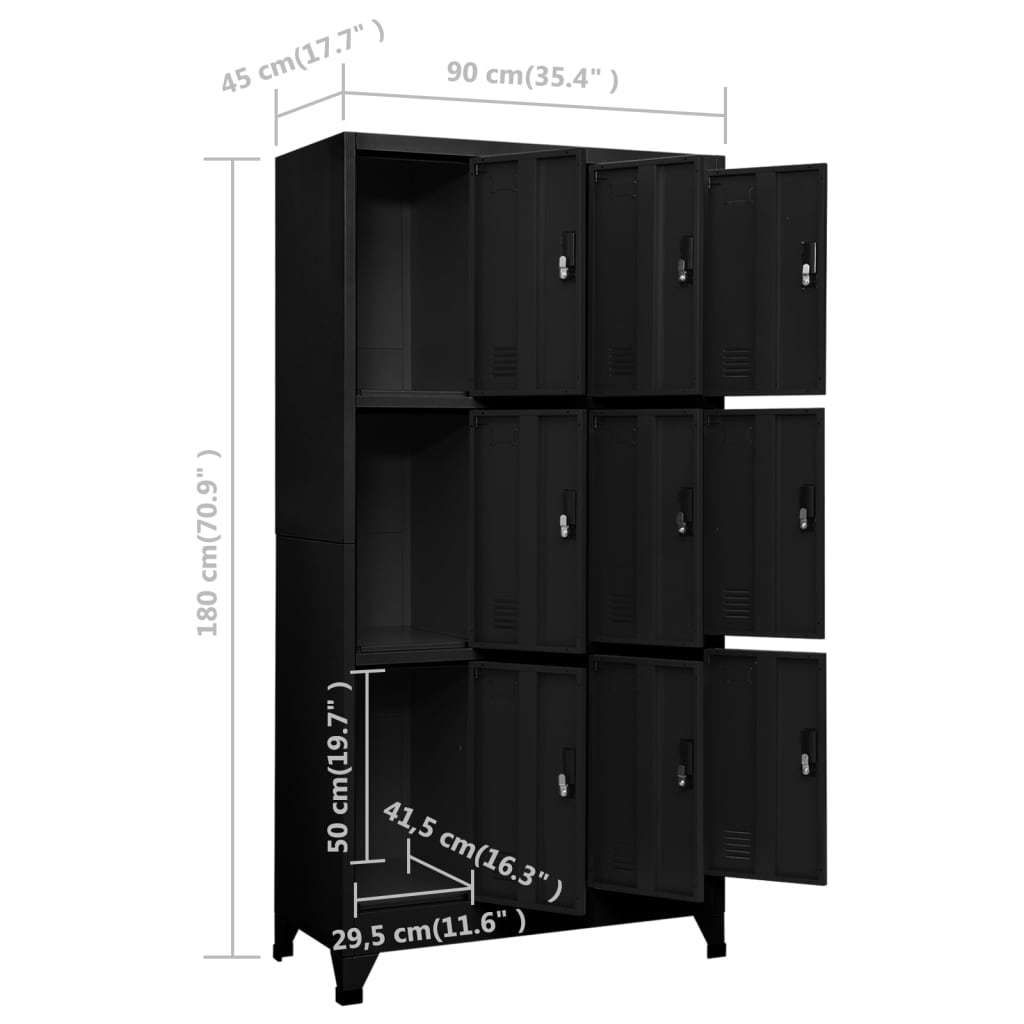 vidaXL Schließfachschrank Schwarz 90x45x180 cm Stahl