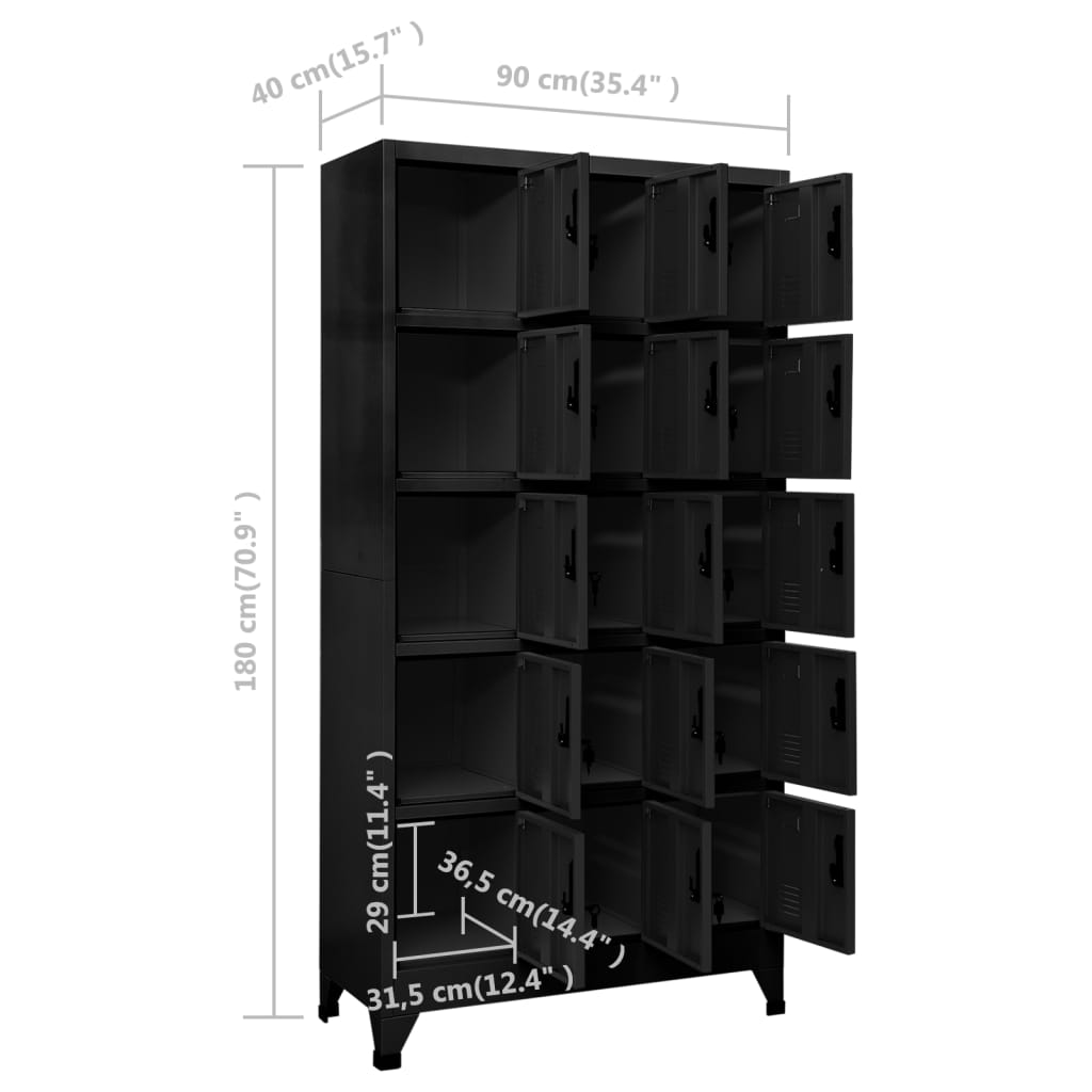 vidaXL Schließfachschrank Schwarz 90x40x180 cm Stahl