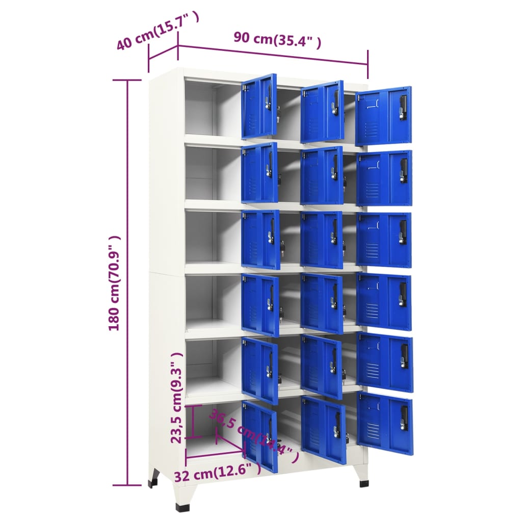 vidaXL Schließfachschrank Grau und Blau 90x40x180 cm Stahl