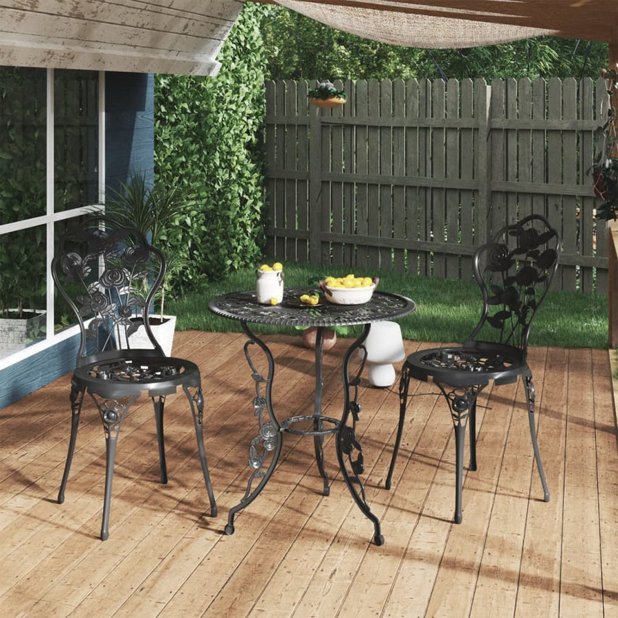 3-tlg. Bistro-Set Aluminiumguss Schwarz Stilecasa