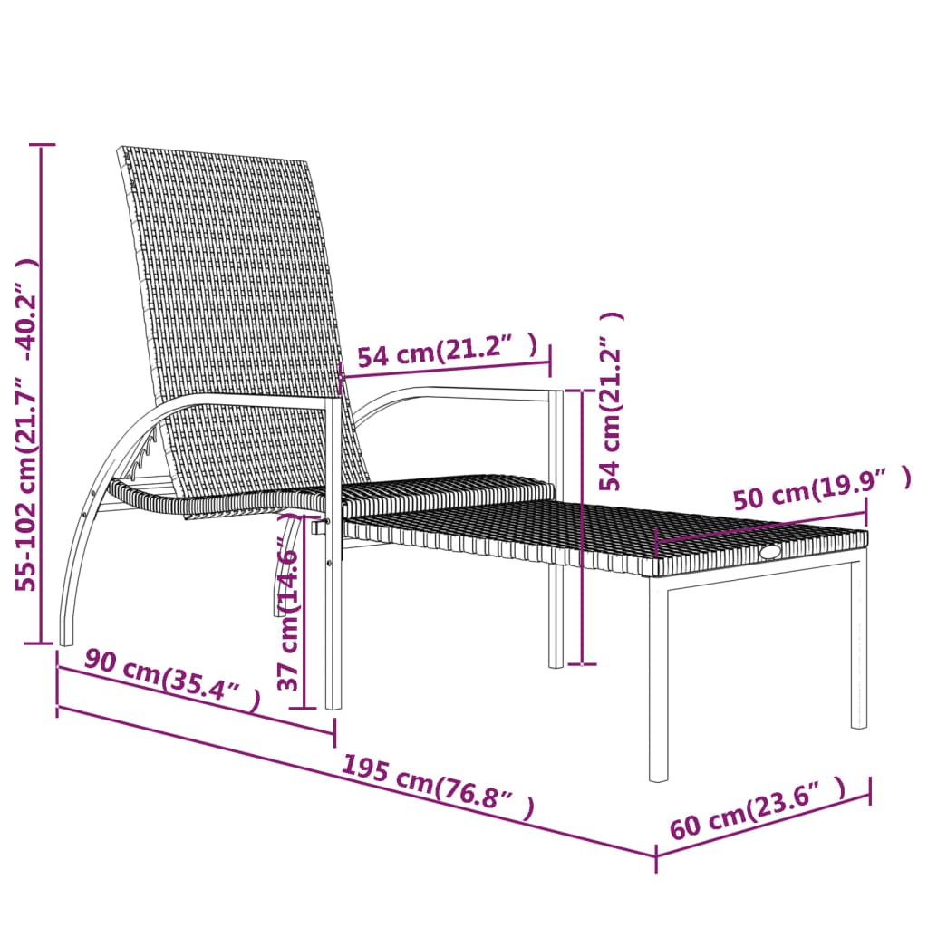 Sonnenliegen 2 Stk. mit Fußhocker PE-Rattan Grau