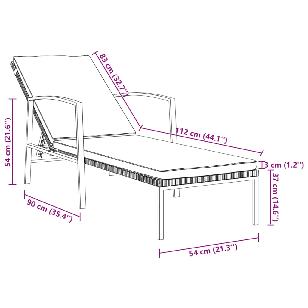 Sonnenliegen 2 Stk. mit Tisch Poly Rattan Braun Stilecasa