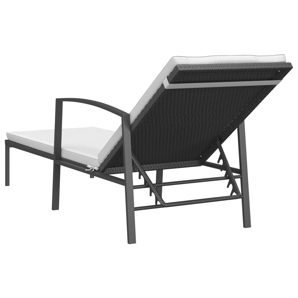 Sonnenliegen 2 Stk. mit Tisch Poly Rattan Schwarz