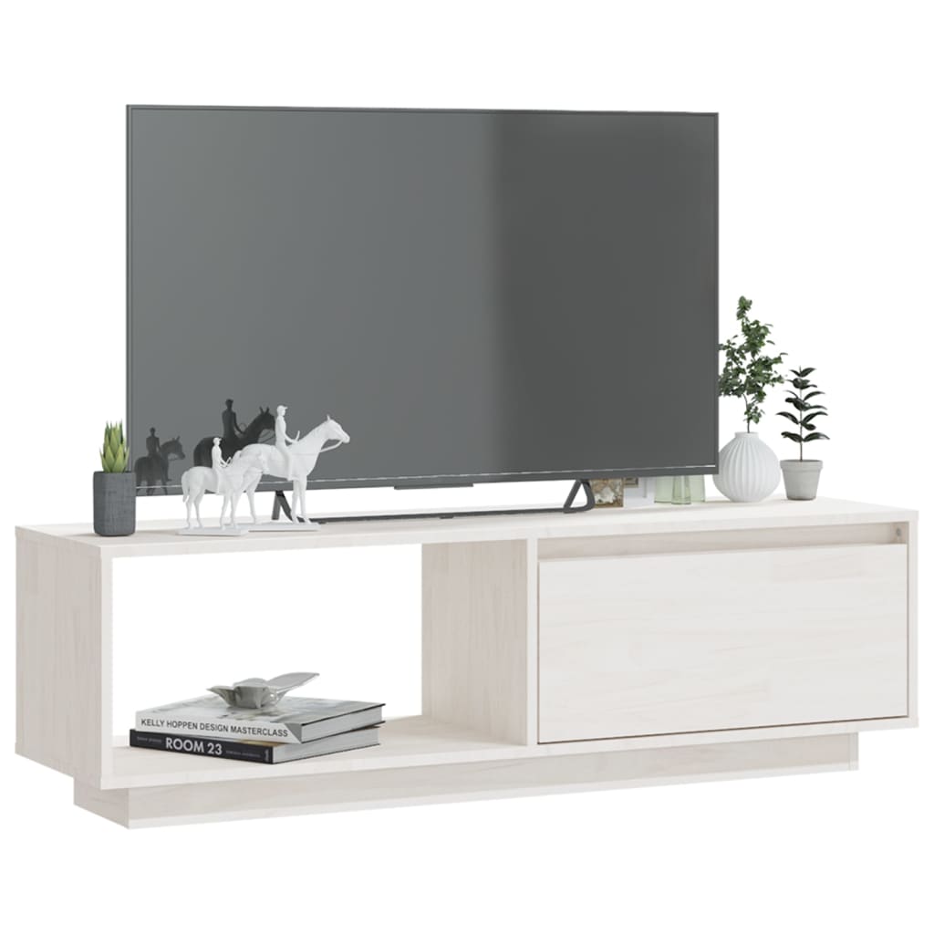 vidaXL TV-Schrank Weiß 110x30x33,5 cm Massivholz Kiefer