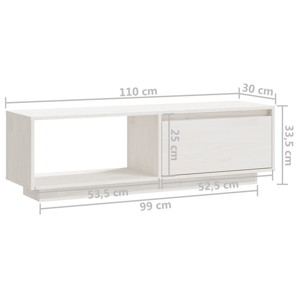 vidaXL TV-Schrank Weiß 110x30x33,5 cm Massivholz Kiefer