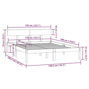 vidaXL Massivholzbett Schwarz Kiefer 135x190 cm