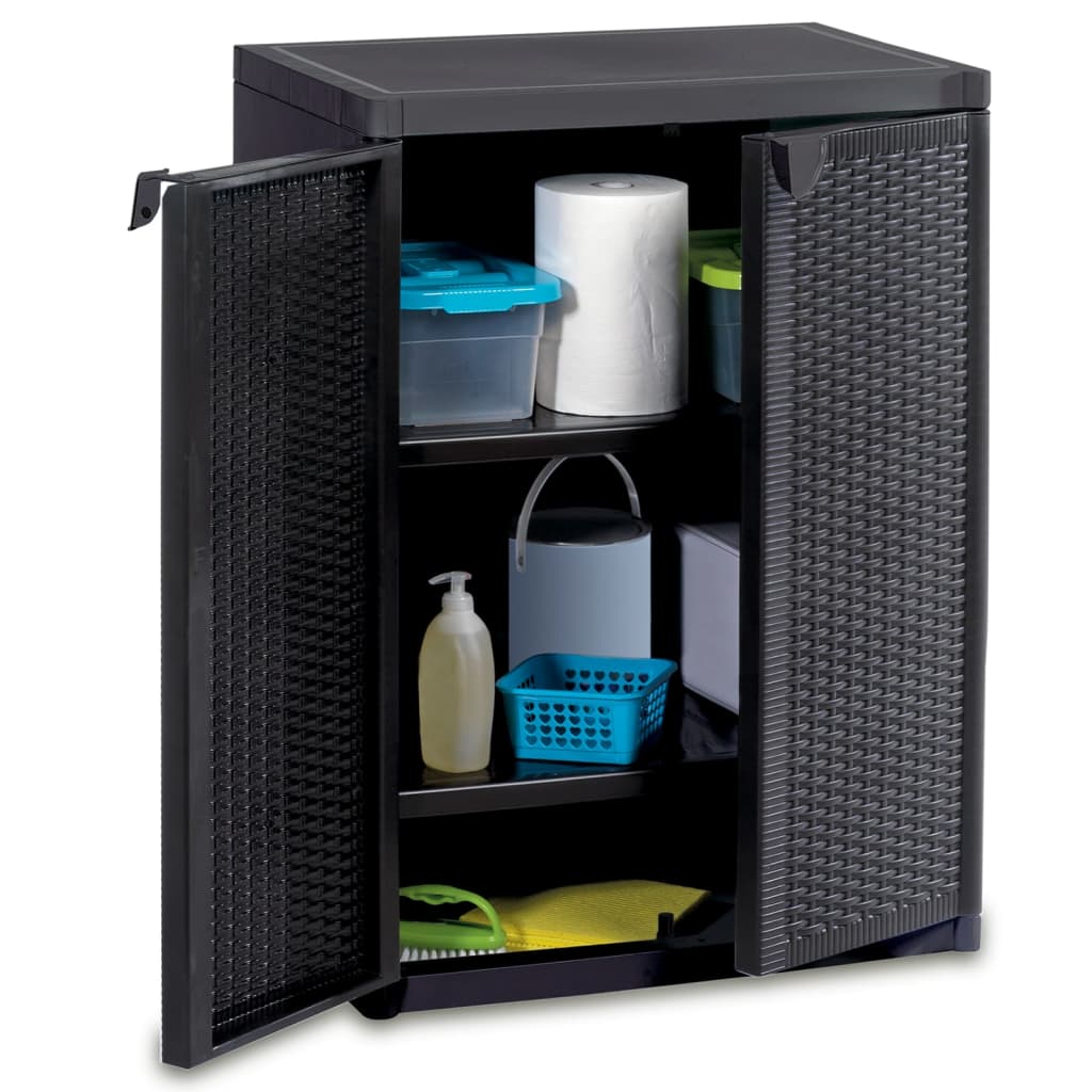 Gartenschrank Schwarz 65x45x88 cm PP Rattan-Optik Stilecasa