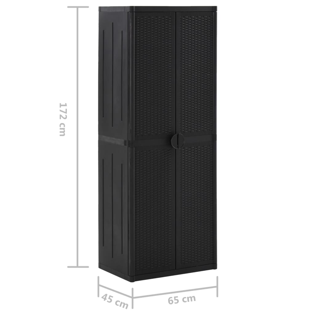 vidaXL Gartenschrank Schwarz 65x45x172 cm PP Rattan