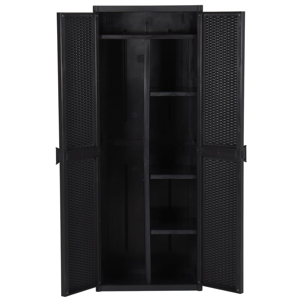 vidaXL Gartenschrank Schwarz 65x45x172 cm PP Rattan