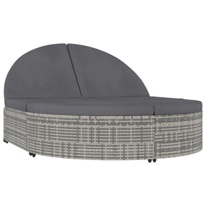 Doppel-Sonnenliege mit Kissen Poly Rattan Grau