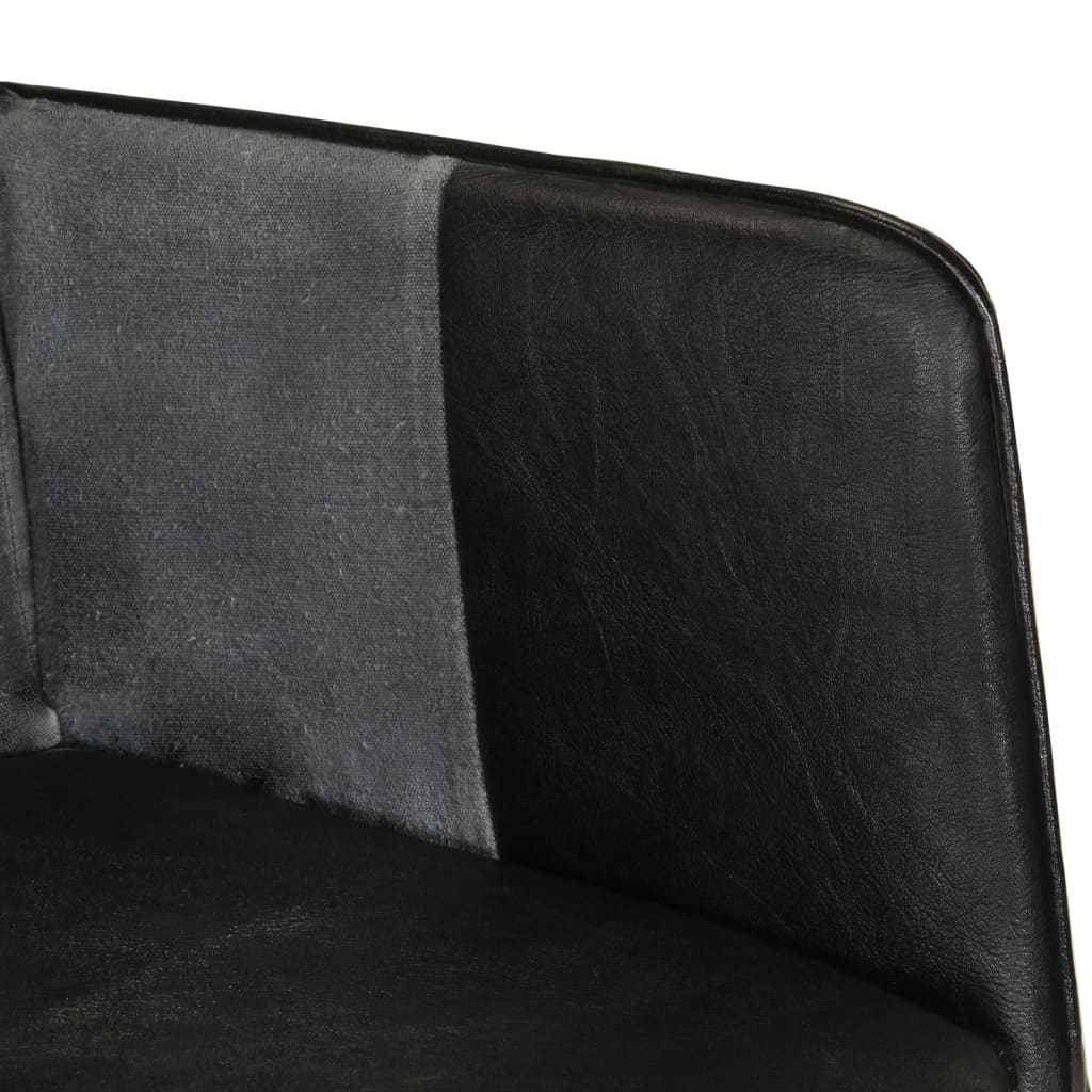 vidaXL Sessel mit Hocker Schwarz Echtleder und Canvas