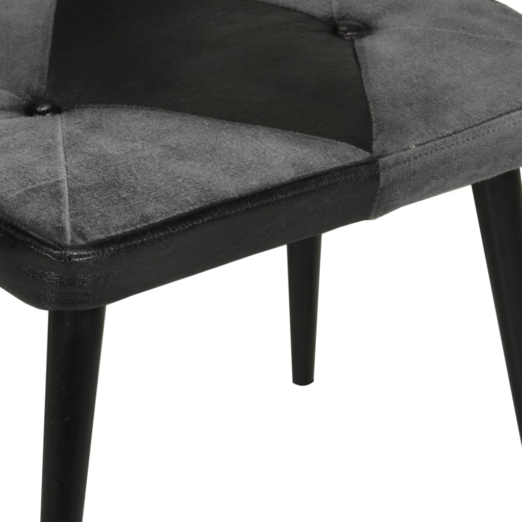 vidaXL Sessel mit Hocker Schwarz Echtleder und Canvas