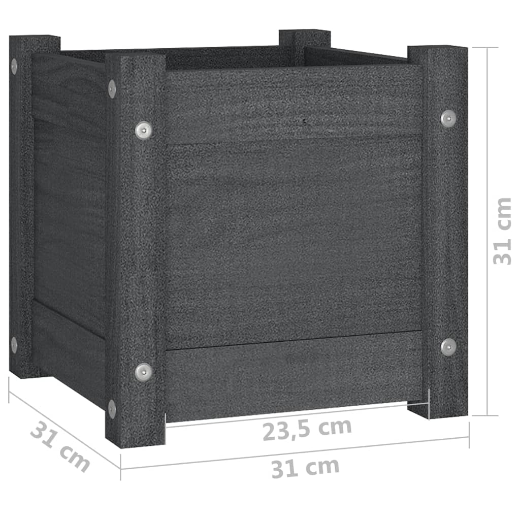 Pflanzkübel Grau 31x31x31 cm Massivholz Kiefer Stilecasa